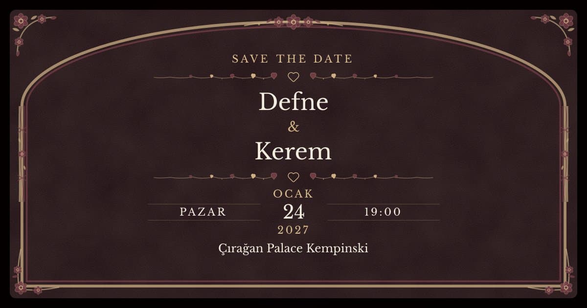 “Davetiye+” paketinde dijital davetiye bağlantı önizlemesi: Davetiye kapağı