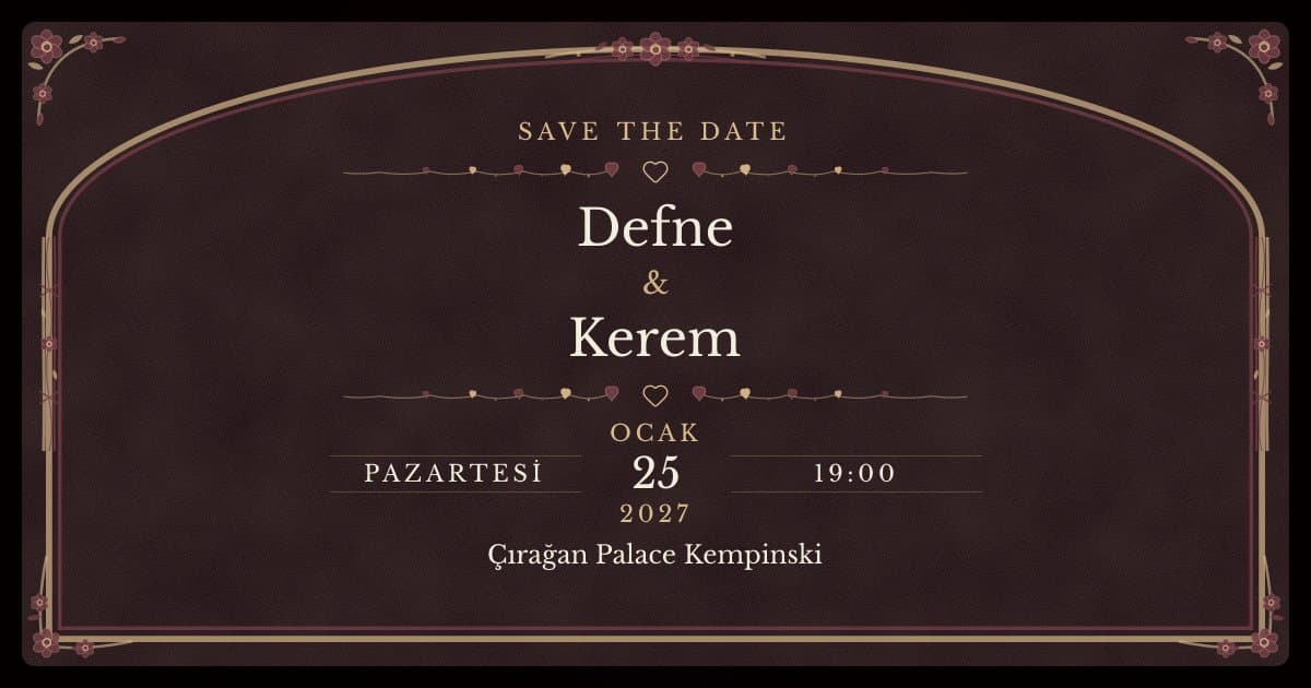“Davetiye+” paketinde dijital davetiye bağlantı önizlemesi: Davetiye kapağı